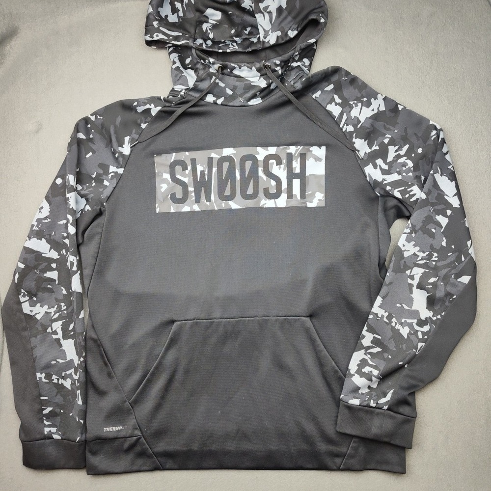 Nike Hoodie Men‎ Extra Large Black Camo Therma Swoosh Fleece Pullover Sweatshirt